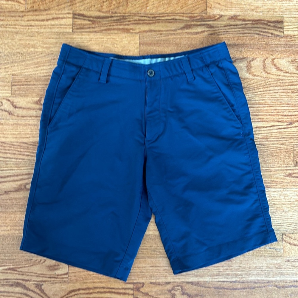 Under Armor Shorts Men’s Loose Fit Navy Blue Heatgear Sz 34 4 Pocket PERFECT!!
